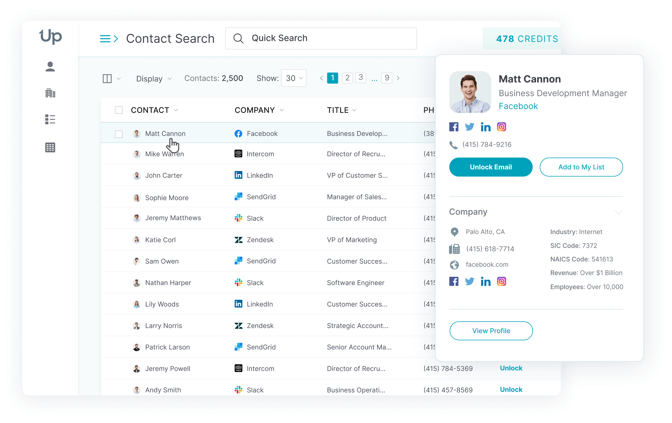 Giao diện Uplead contact database